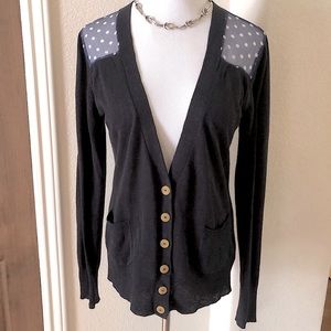 Anthropologie Vintage Cardigan Sparrow Sheer Polka Dot Buttons Academia Medium